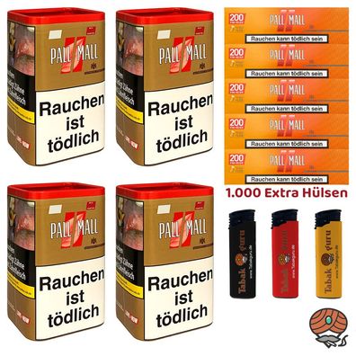 Pall Mall Authentic Red/Rot Tabak XXL Dose 4x 71g, Allround Xtra Hülsen