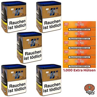 Pall Mall Authentic Blue/Blau Tabak XXL Dose 5x 80g, Allround Xtra Hülsen