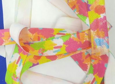 1m x 15mm Falzgummi Einfassband elastisch Satinglanz Neon Sommer Mosaik Print