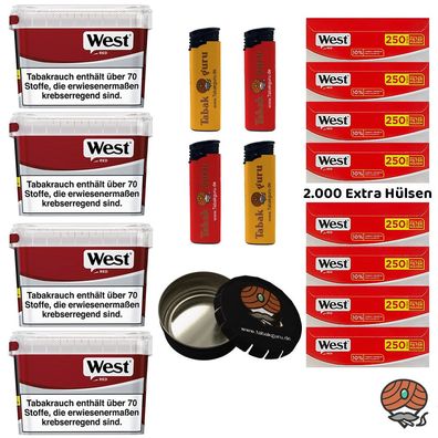 West Volumentabak Box 4x 115g, 2000 West Extra Hülsen, Zubehör