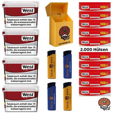 West Red Volumentabak Mega Box 4x 115g, 2000 West Hülsen, Feuerzeuge, Box