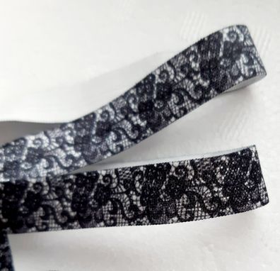 1m x 15mm Falzgummi Einfassband elastisch Satinglanz Schwarze Spitze Print