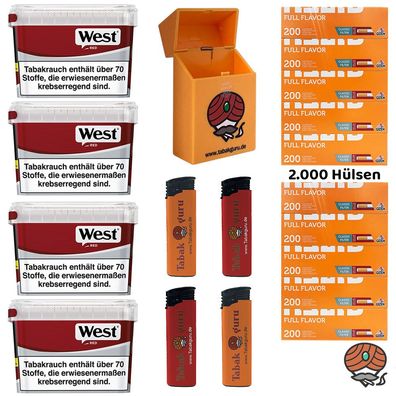 West Volumentabak Mega Box 4x 115g, 2000 Gizeh Full Flavor Hülsen, Zubehör