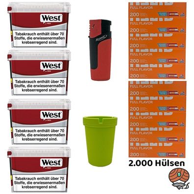 West Rot/Red Volumentabak Mega Box 4x 115g, 2000 Gizeh Full Flavor Hülsen, Zubehör