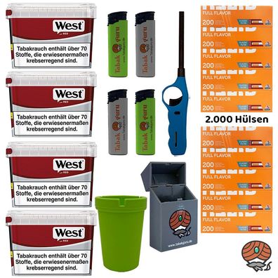 West Red/Rot Volumentabak Box 4x 115g, 2000 Gizeh Full Flavor Hülsen, Zubehör