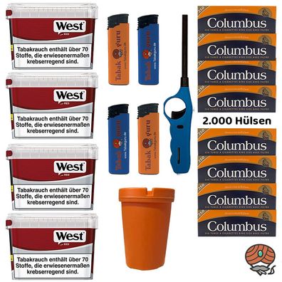 West Red/Rot Volumentabak Mega Box 4x 115g, Columbus Hülsen, viel Zubehör