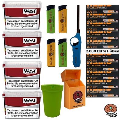 West Red/Rot Volumentabak Mega Box 4x 115g, Gizeh Full Flavor Extra Hülsen, Zubehör