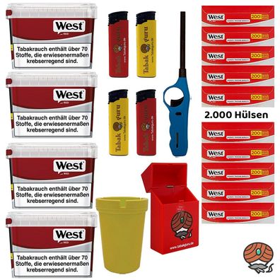 West Red Volumentabak Mega Box 4x 115g, 2000 Hülsen, viel Zubehör