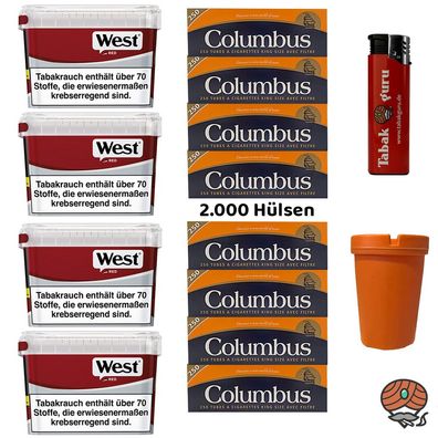 West Red Volumentabak Mega Box 4x 115g, 2000 Columbus Hülsen, Zubehör