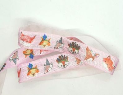 1m x 15mm Falzgummi Einfassband elastisch Satinglanz Pink hell Fuchs Party Print