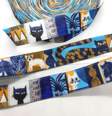 1m x 15mm Falzgummi Einfassband elastisch Satinglanz Modern Art Katzen Print
