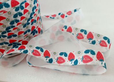 1m x 15mm Falzgummi Einfassband elastisch Satinglanz Erdbeeren Print