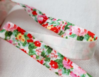 1m x 15mm Falzgummi Einfassband elastisch Satinglanz Blumengarten Print