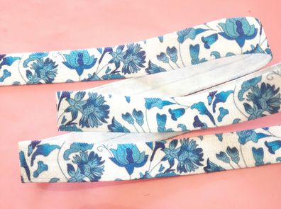 1m x 15mm Falzgummi Einfassband elastisch Satinglanz Weiß Fuchsia Blau Print