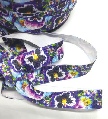 1m x 15mm Falzgummi Einfassband elastisch Satinglanz Stiefmütterchen Print