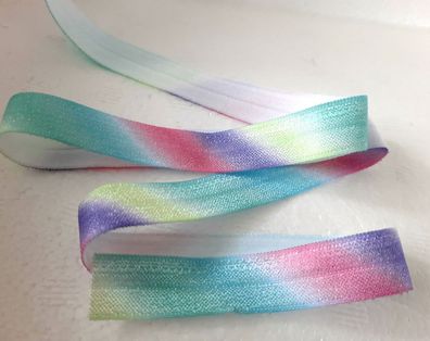 1m x 15mm Falzgummi Einfassband elastisch Satinglanz Regenbogen Aqarell Print