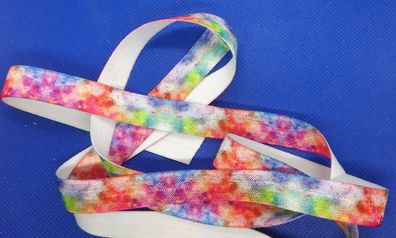 1m x 15mm Falzgummi Einfassband elastisch Satinglanz Neon Regenbogen Batik Print