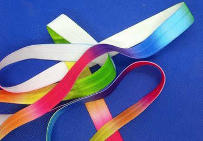 1m x 15mm Falzgummi Einfassband elastisch Satinglanz Neon Regenbogen Verlauf Print