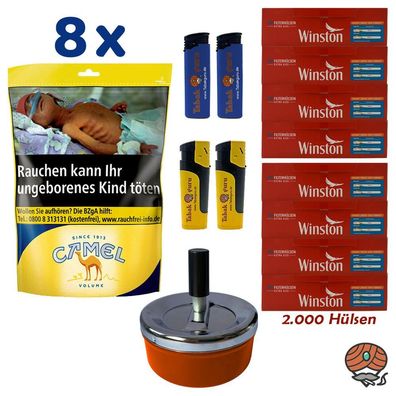 Camel Volumentabak Beutel 8x 96g + Winston Extra Hülsen + Drehascher