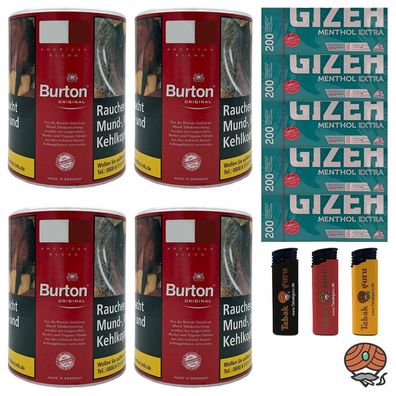 Burton Original Feinschnitt Tabak Dose 4x 120g, Gizeh Menthol Extra Hülsen