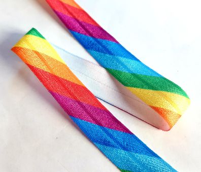 1m x 15mm Falzgummi Einfassband elastisch Satinglanz Regenbogen Blocks Print