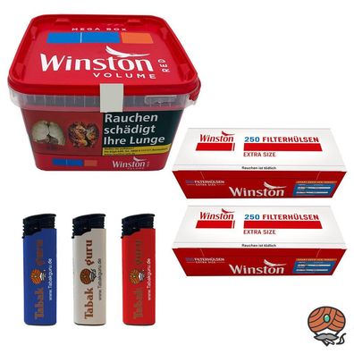 Winston Red/Rot Volumentabak Mega Box 125g, 500 Winston Extra Hülsen, Zubehör
