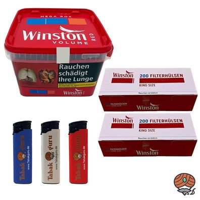Winston Red/Rot Volumentabak Mega Box125g, 400 Winston Filterhülsen, Zubehör
