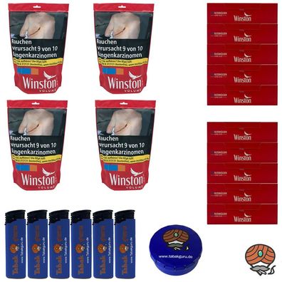 Winston Red/Rot Volumentabak Beutel 4x 105g, Winston Hülsen, Feuerzeug, Zubehör