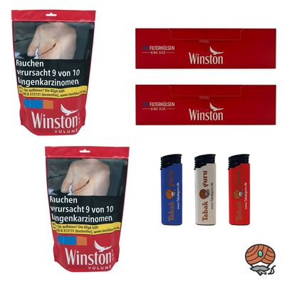 Winston Red/Rot Tabak Beutel 2x 105g, Winston Hülsen, Feuerzeuge