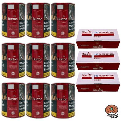 Burton Original Feinschnitt Tabak Dose 9x 120g, 600 Winston Hülsen