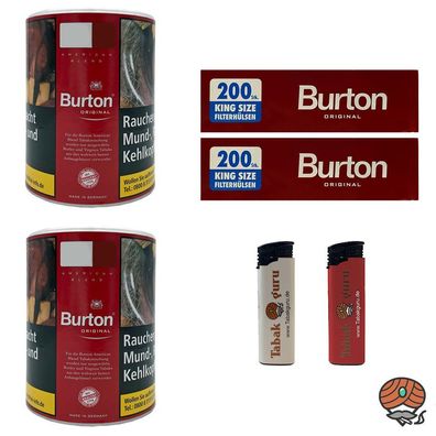 Burton Original Feinschnitt Tabak Dose 2x 120g, Burton Hülsen, Feuerzeuge