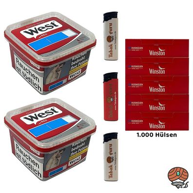 West Tabak/Volumentabak Giga Box 2x 160g, Winston Hülsen, 3 Feuerzeuge