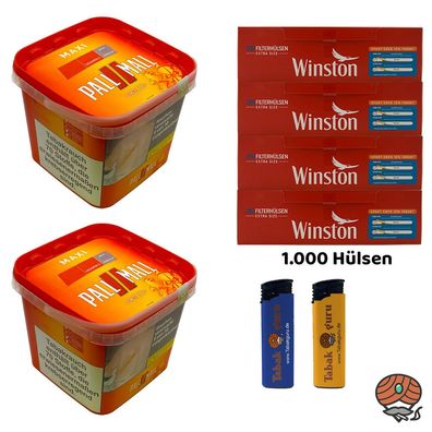 Pall Mall Allround Volumentabak Maxi Box 2x 263g, Winston Extra Hülsen, Feuerz