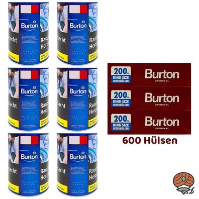 Burton Blue/Blau Feinschnitt Tabak Dose 6x 120g, 600 Burton Hülsen