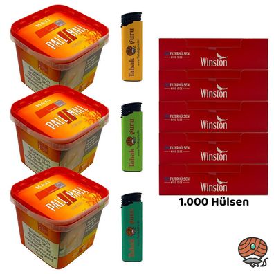 Pall Mall Allround Volumentabak Maxi Box 3x 310g, Winston Hülsen, 3 Feuerzeuge