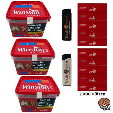 Winston Red/Rot Volumentabak Mega Box 3x 125g, 2000 Winston Hülsen