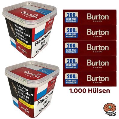 Burton Red Volumentabak/Zigarettentabak MEGA Box 2x 270g + Burton Hülsen