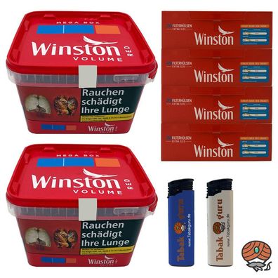 Winston Red/Rot Volumentabak Mega Box 2x 125g, 1000 Winston Extra Hülsen