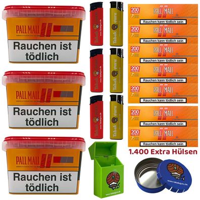 Pall Mall Allround Volumentabak Mega Box 3x 125g, 1400 Xtra Hülsen, Zubehör