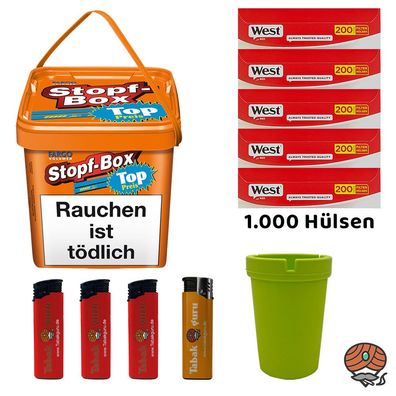Fargo Stopf-Box 420g Volumentabak, 1000 West Red Hülsen, Aschenbecher