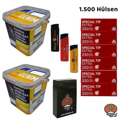 Denim Volumentabak Mega Box 2x 220g Eimer, Gizeh Extra Hülsen, Zubehör