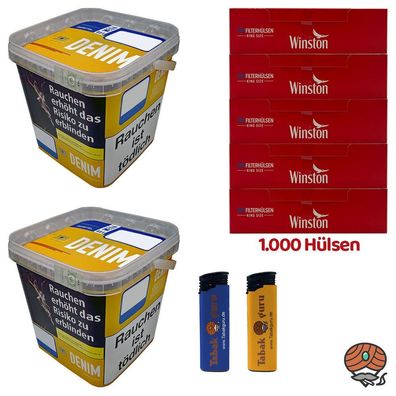 Denim Volumentabak Mega Box/Eimer 2x 210g + 1000 Winston Hülsen + Feuerzeuge