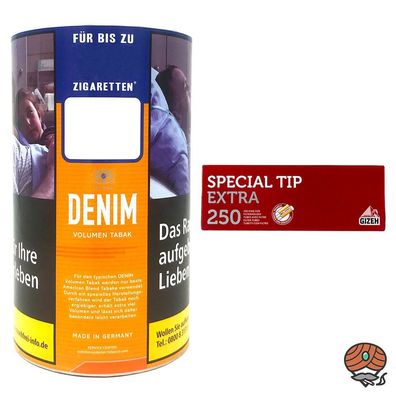 Denim Volumentabak/Stopftabak 85g Dose + 250 Gizeh Special Tip Extra Hülsen