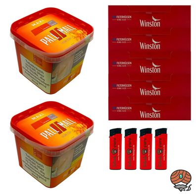 Pall Tabak/Volumentabak Maxi Box 2x 263g, 1000 Winston Hülsen, Feuerzeuge