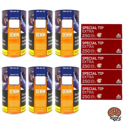 Denim Volumentabak/Stopftabak Dose 6x 85g + Gizeh Special Tip Extra Hülsen