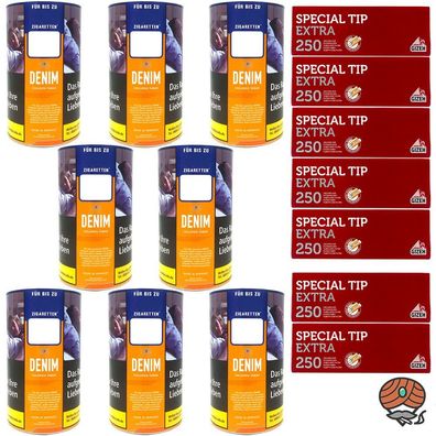 Denim Volumentabak/Stopftabak Dose 8x 90g + Gizeh Special Tip Extra Hülsen