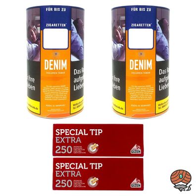 Denim Volumentabak/Stopftabak Dose 2x 85g + Gizeh Special Tip Extra Hülsen