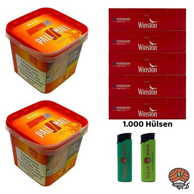 Pall Mall Allround Volumentabak Maxi Box 2x 263g, Winston Hülsen, Feuerzeuge