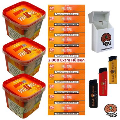 Pall Mall Allround Volumentabak Maxi Box 3x 310g, 2000 Xtra Hülsen + Zubehör