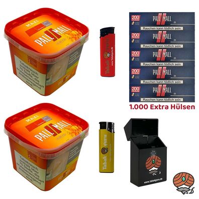 Pall Mall Allround Volumentabak Maxi Box 2x 263g, Red Xtra Hülsen Feuerzeuge Box